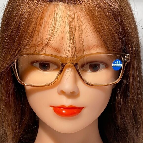 1394 Helen 2.50 Reading Glasses Thin Rectangle Bluelight Filter Taupe Frames NWT - Picture 1 of 9